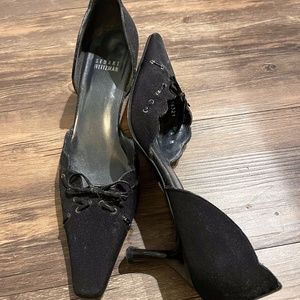 Stuart Weitzman Black Leather Pointed Mid Heel